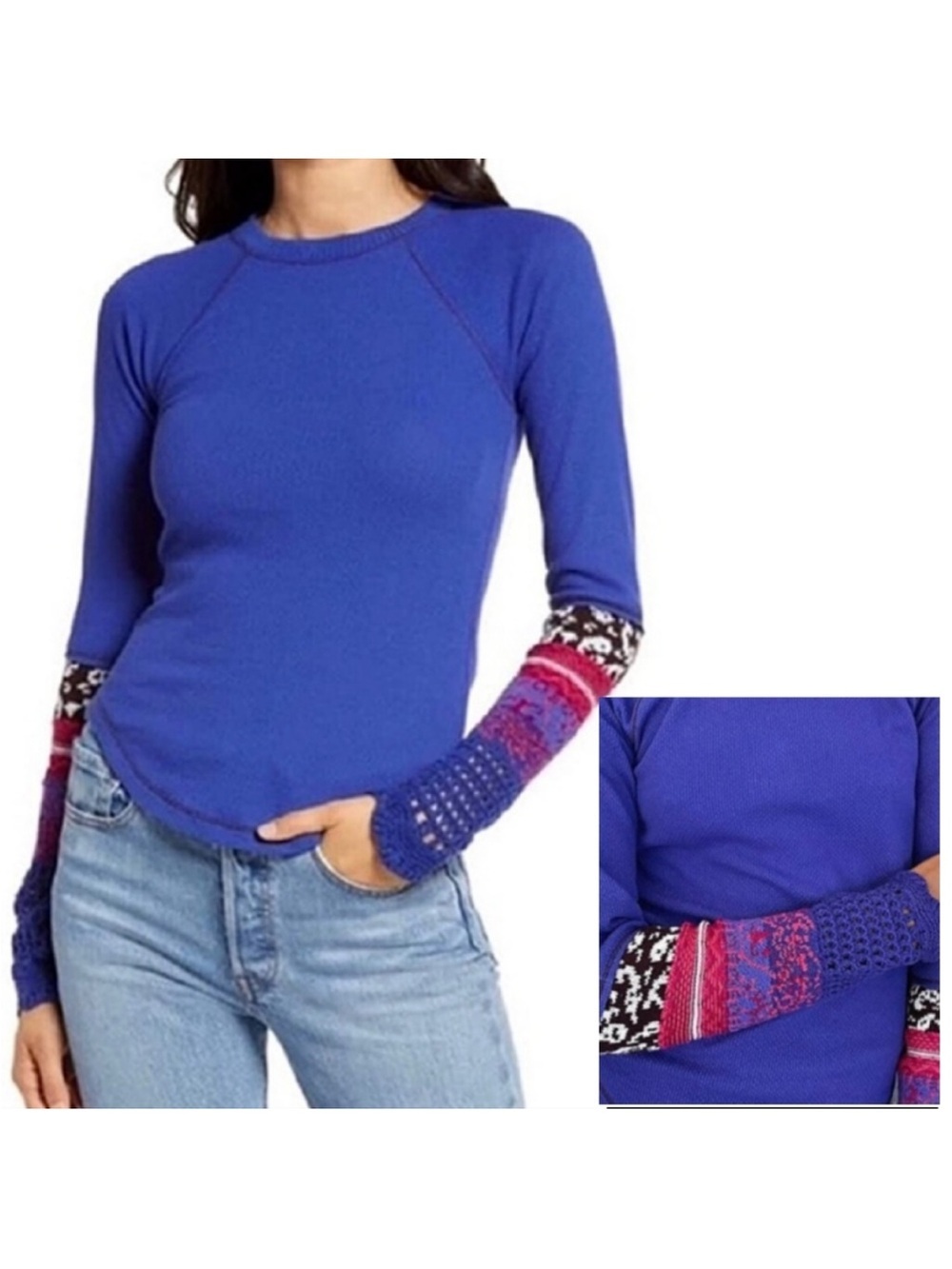 Free People In The Mix Cuff Thermal Top in the Super Nova Combo blue